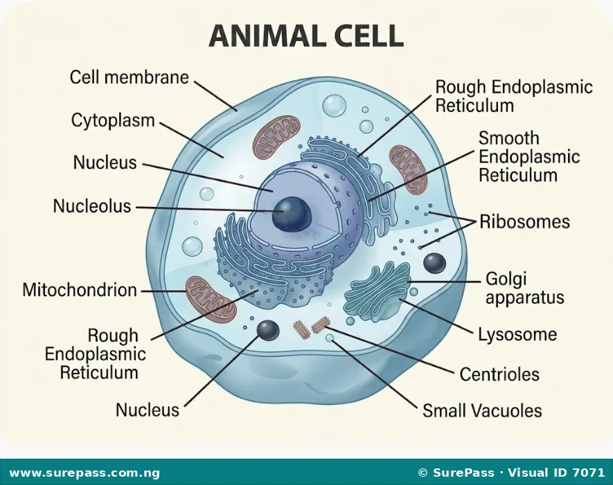 Diagram of an animal cell showing its various organelles.