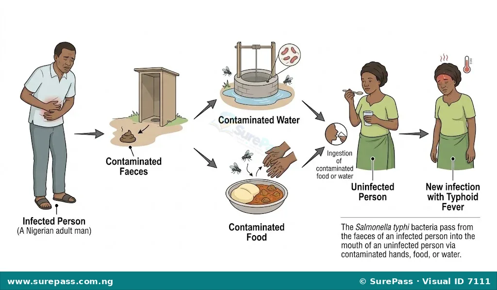 Diagram illustrating the transmission of malaria through mosquito bites and mosquito breeding in stagnant water.