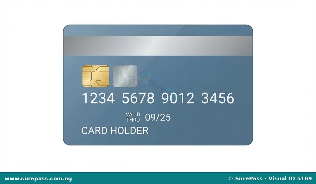 A generic credit card with a microchip and numbers.