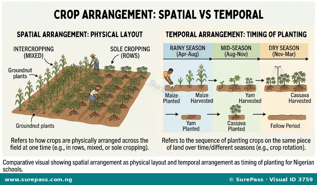 Diagram illustrating spatial and temporal crop arrangements.