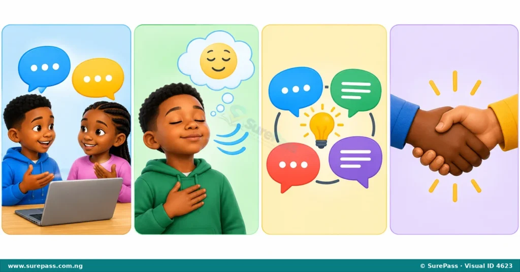 A visual showing different forms of cyberbullying: exclusion from a group chat, repeated mean messages, sharing private photos, online stalking, and impersonation with a fake profile.