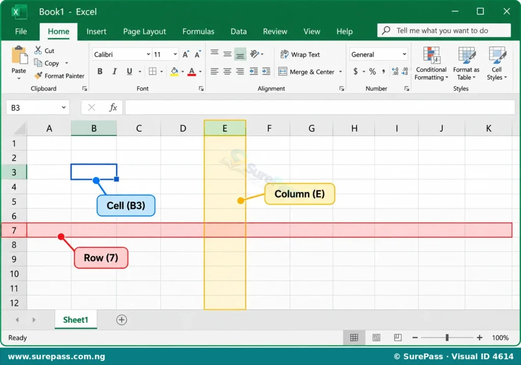 Simplified MS Excel interface showing a blank spreadsheet with numbered rows and lettered columns.