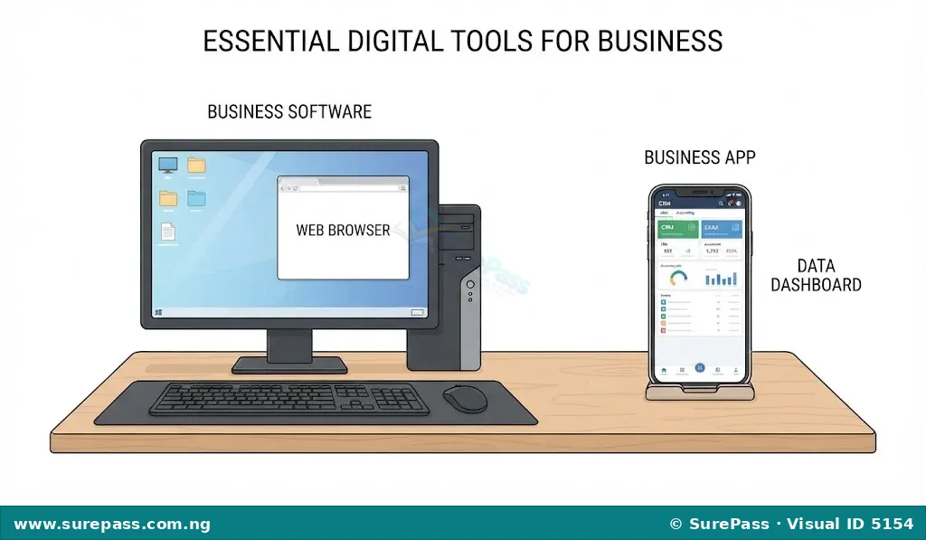 A desktop computer and a smartphone, representing common digital tools in business.