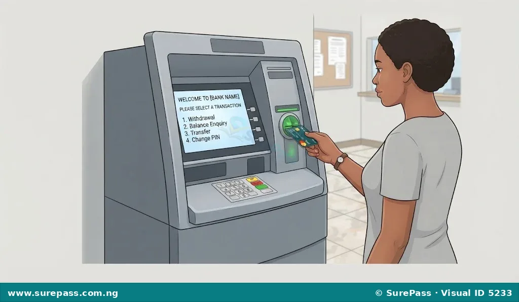 A person using an Automated Teller Machine (ATM) to perform a transaction.