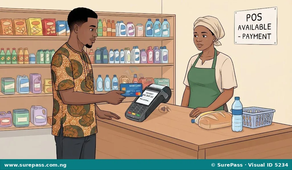 A customer using a POS machine to pay for goods in a shop.