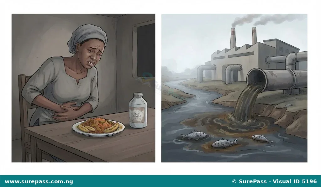 Illustration showing a person feeling sick and environmental pollution, representing the negative consequences of unethical chemical use.