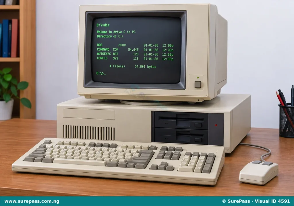 An early personal computer with a bulky monitor and separate keyboard.