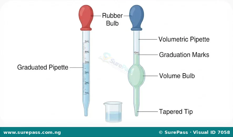 Graduated and volumetric pipettes with bulbs.