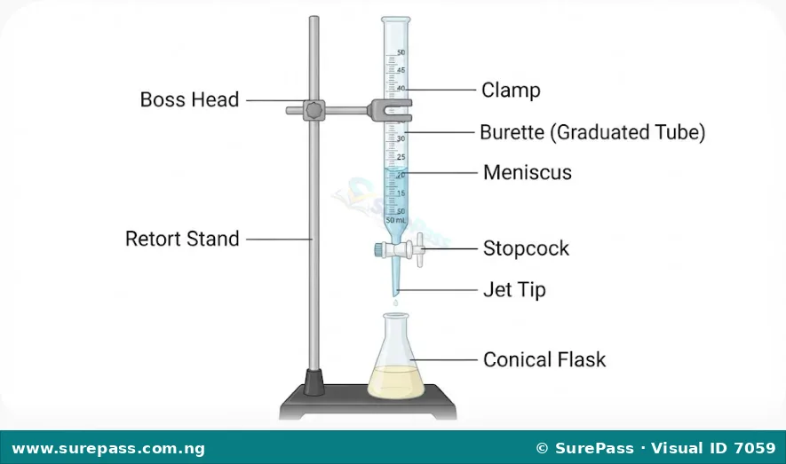Burette clamped to a stand.