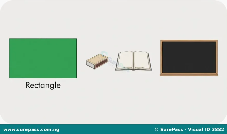 A green rectangle next to images of a matchbox, an open book, and a blackboard.