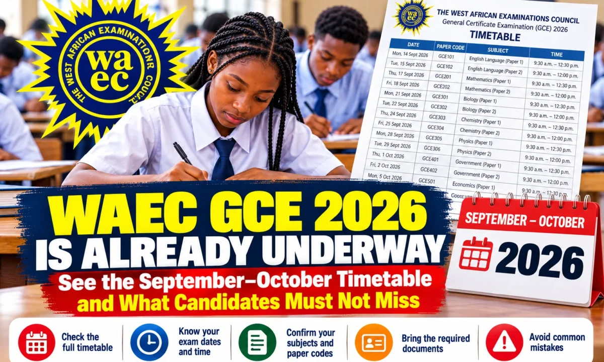WAEC GCE 2026 Is Already Underway — See the September–October Timetable and What Candidates Must Not Miss
