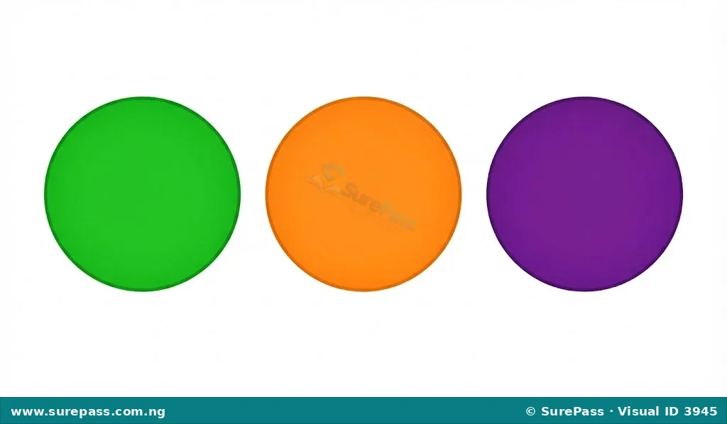 Three circles, one green, one orange, and one purple, representing secondary colours.
