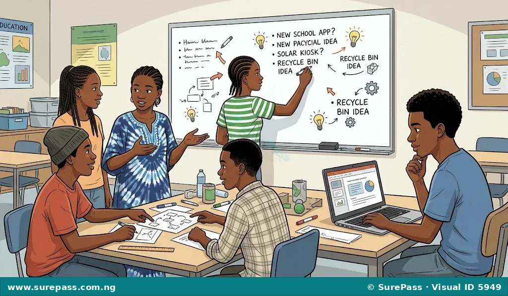 Young people brainstorming ideas, representing characteristics like innovation and problem-solving.