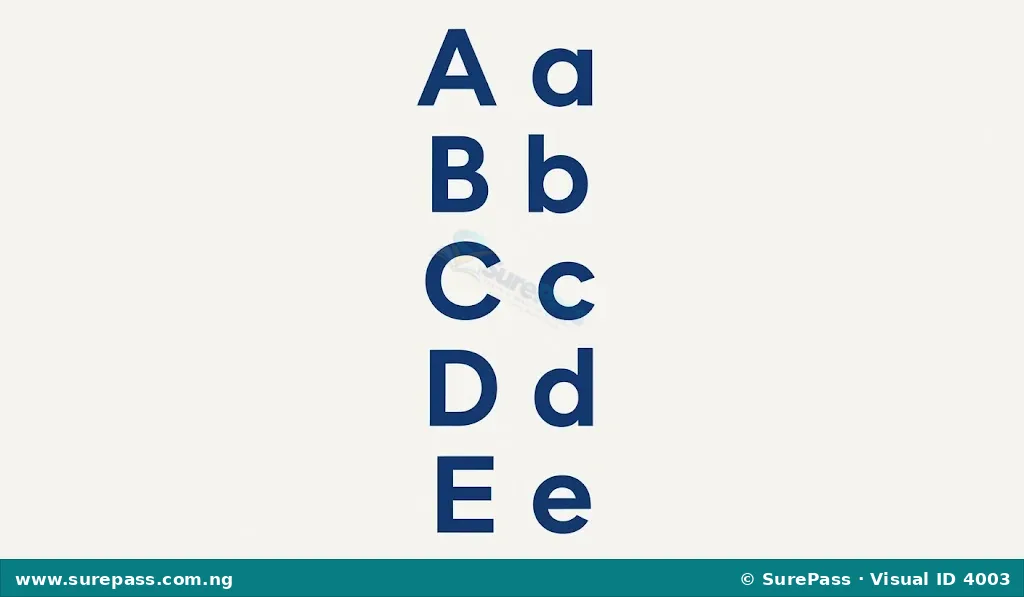A chart showing pairs of upper case and lower case letters: A a, B b, C c, D d, E e.