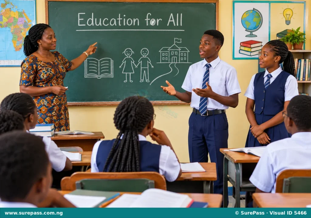 Students discussing the importance of education in a classroom setting.