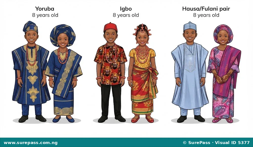 Children showcasing different traditional Nigerian attires.