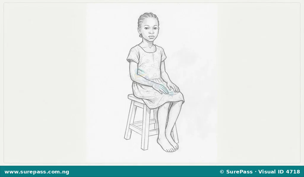 A pencil drawing of a child sitting on a stool.