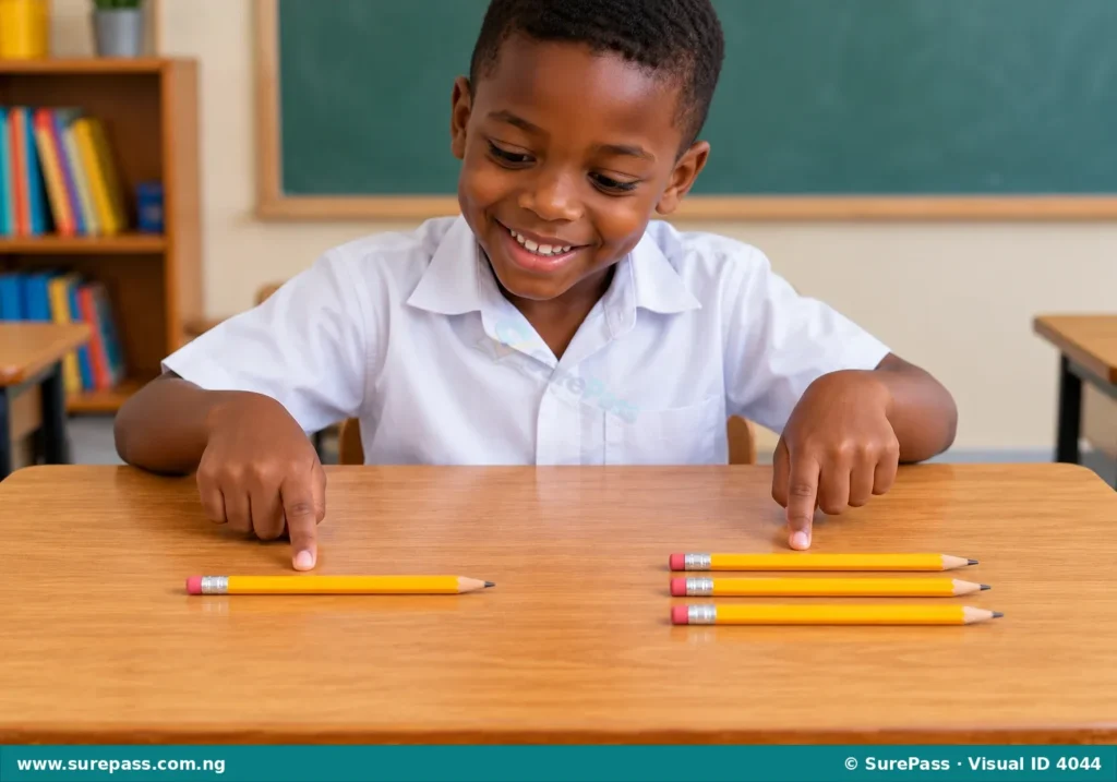 A table showing one pencil on the left and three pencils on the right, demonstrating singular and plural.