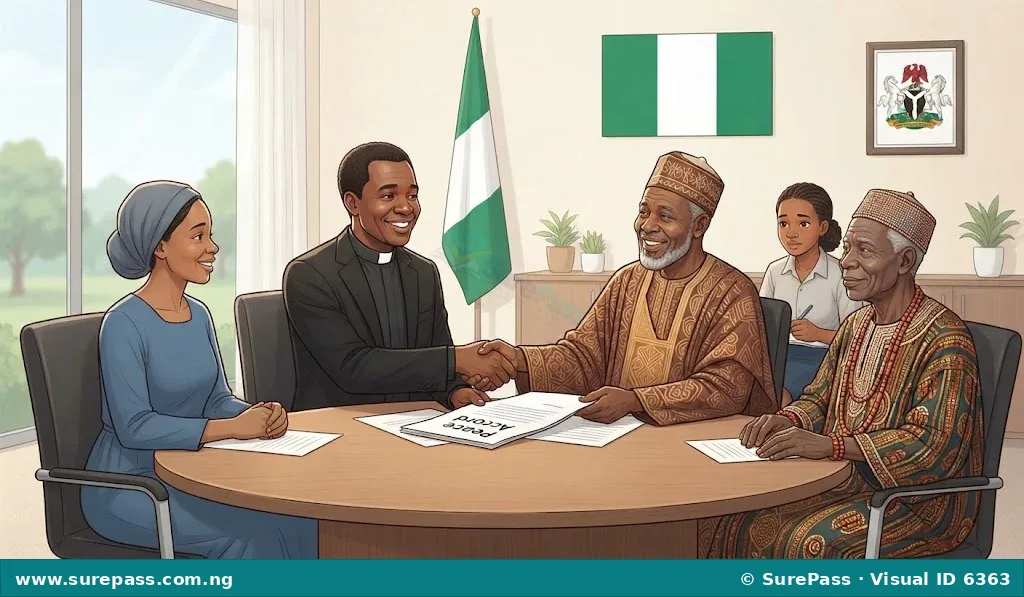 Nigerian religious leaders from different faiths collaborating at a peace conference.