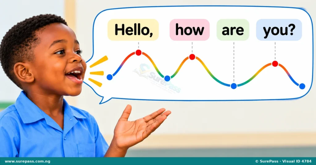 A wavy line illustrating the rise and fall of a voice over a sentence, showing the melody of speech.