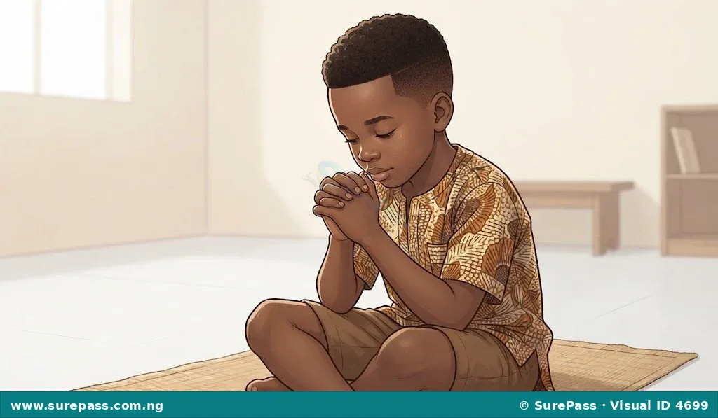 A Nigerian boy sitting and praying quietly.