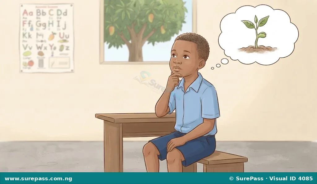 A child thinking, with a thought bubble above their head.