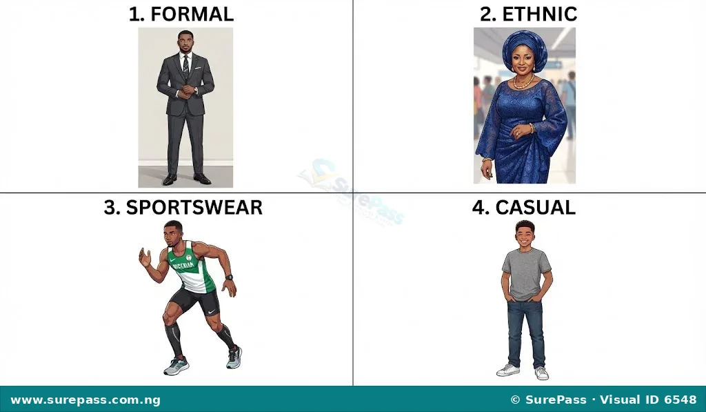 Comparison of formal, ethnic, sportswear, and casual clothing.