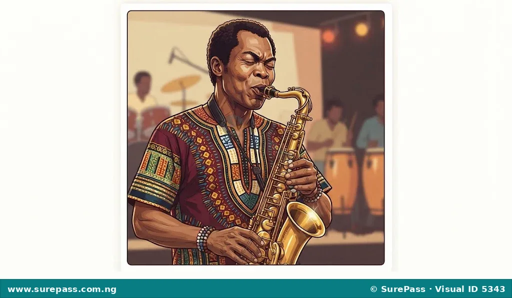 Fela Anikulapo Kuti playing the saxophone.