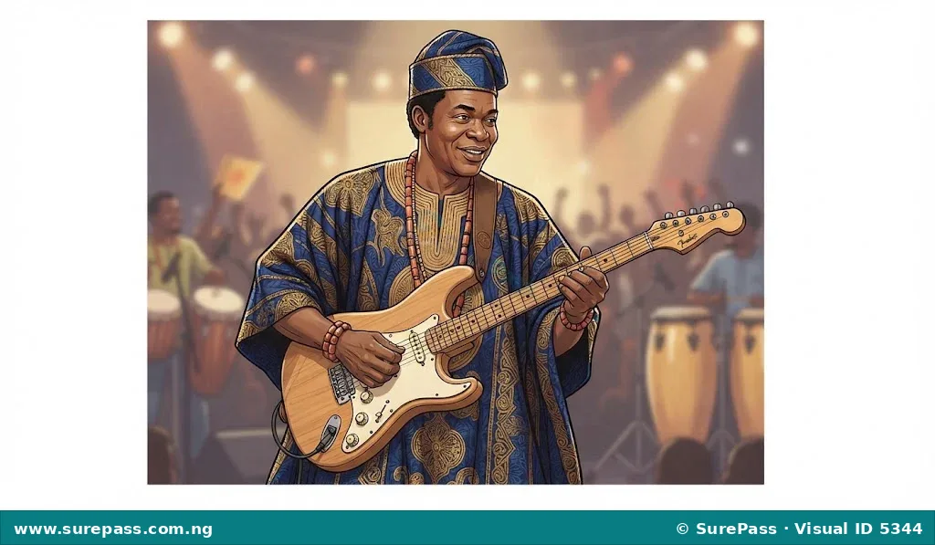 King Sunny Adé playing an electric guitar.