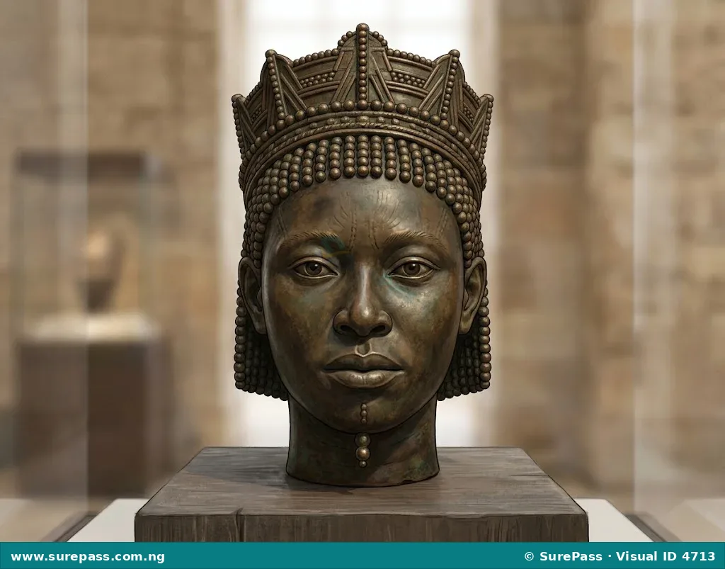 A detailed bronze head sculpture from If Ife, known for its realistic human features.