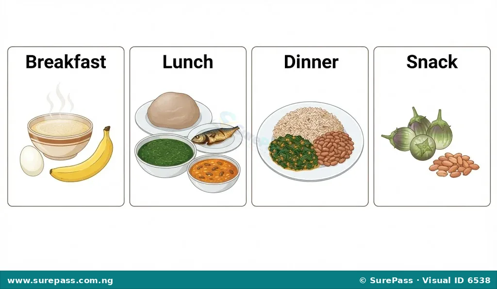 A visual representation of a budget-friendly, nutritious one-day menu for a pregnant woman.