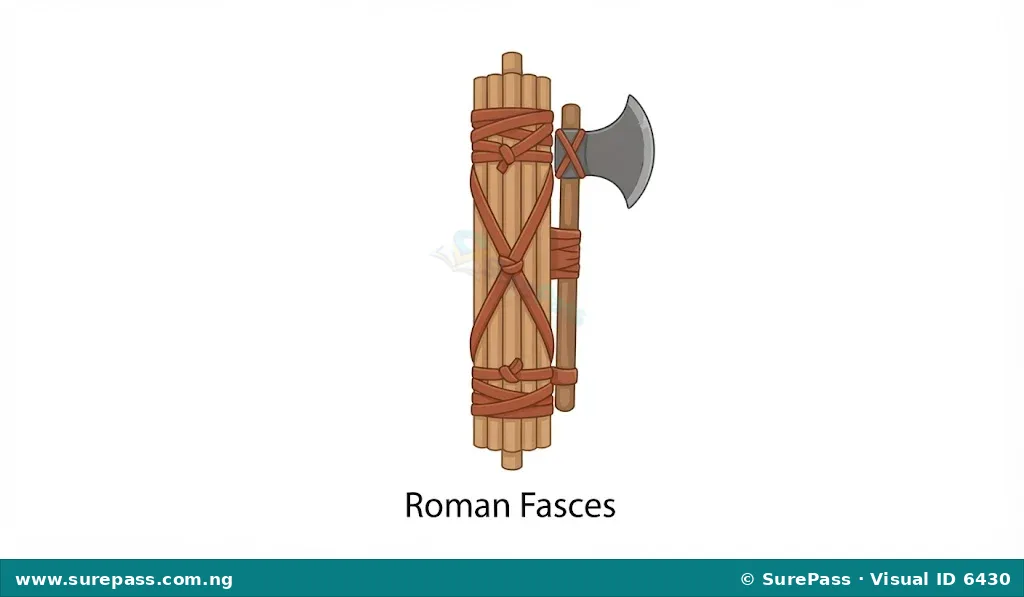 The Roman fasces symbol, consisting of a bundle of wooden rods bound together with an axe.