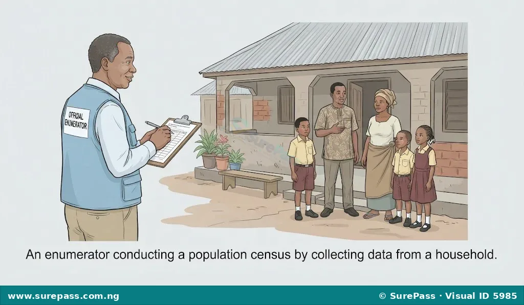 An enumerator collecting data from a family during a population census in Nigeria.