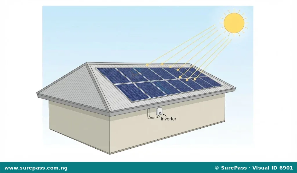 Solar panels installed on a roof, converting sunlight into energy.