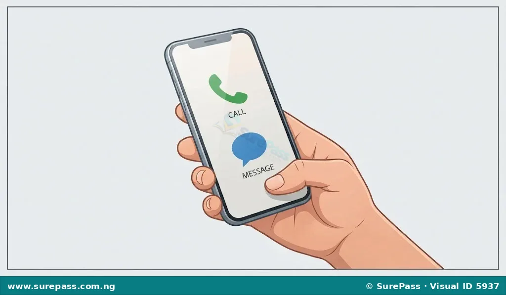 A hand holding a modern smartphone, illustrating a mobile phone.