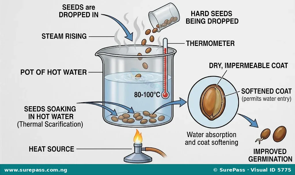 Seeds being dropped into a pot of hot water for treatment.