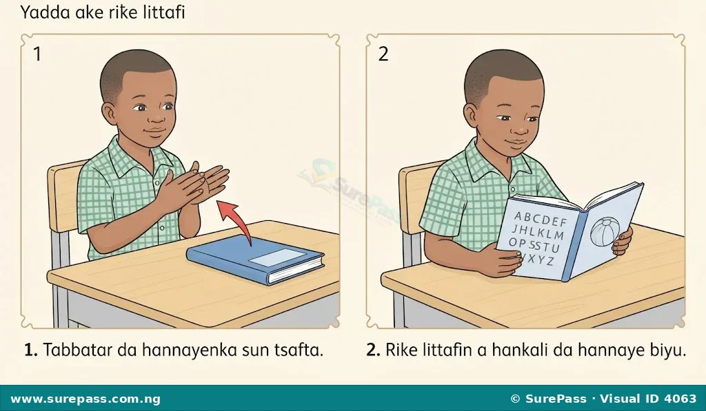 A child holding an open book gently with both hands.