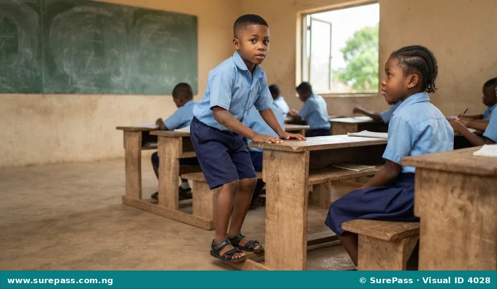 A child standing up, showing they are following a command.