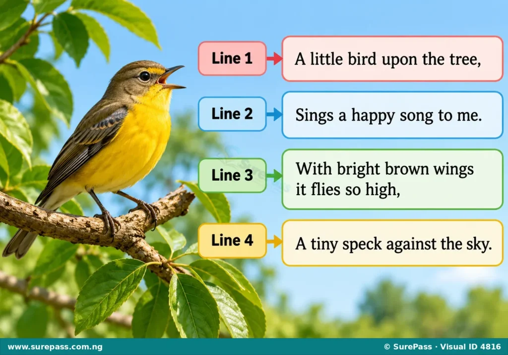 A short poem with four lines, each labelled as a line.
