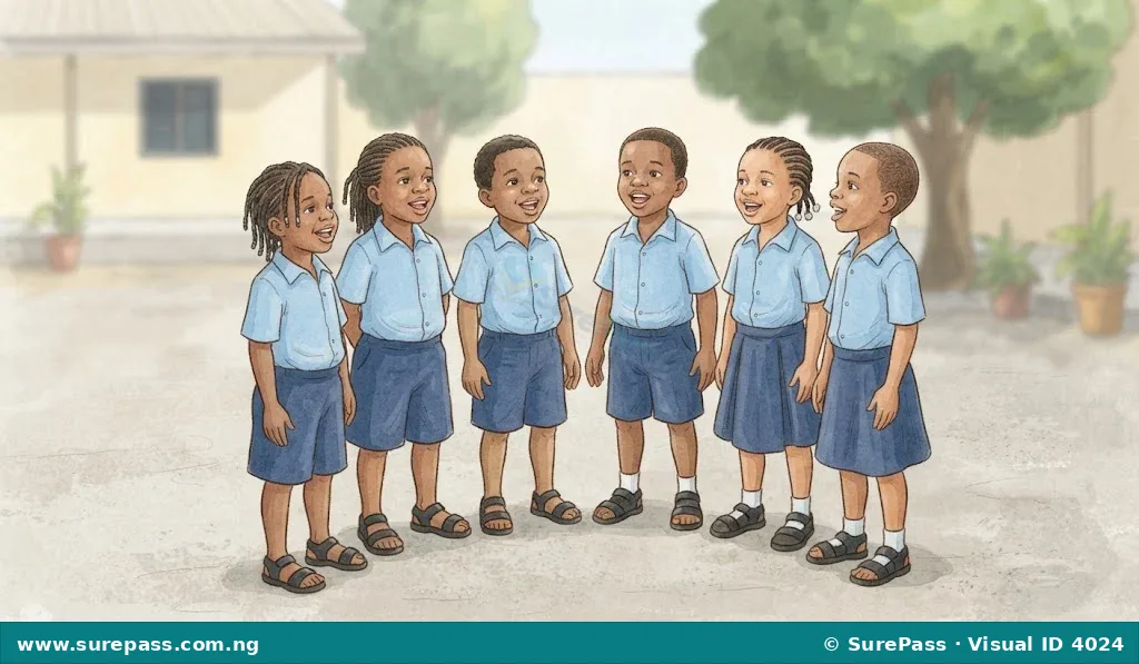 Happy Primary 1 children singing together.