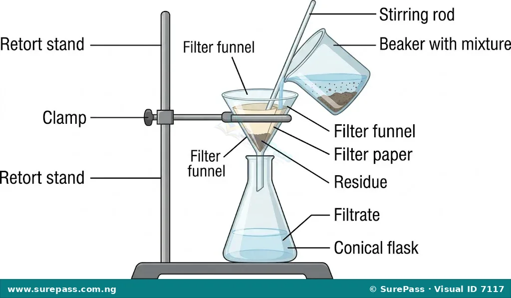 Diagram of a laboratory filtration setup with labels for each component.