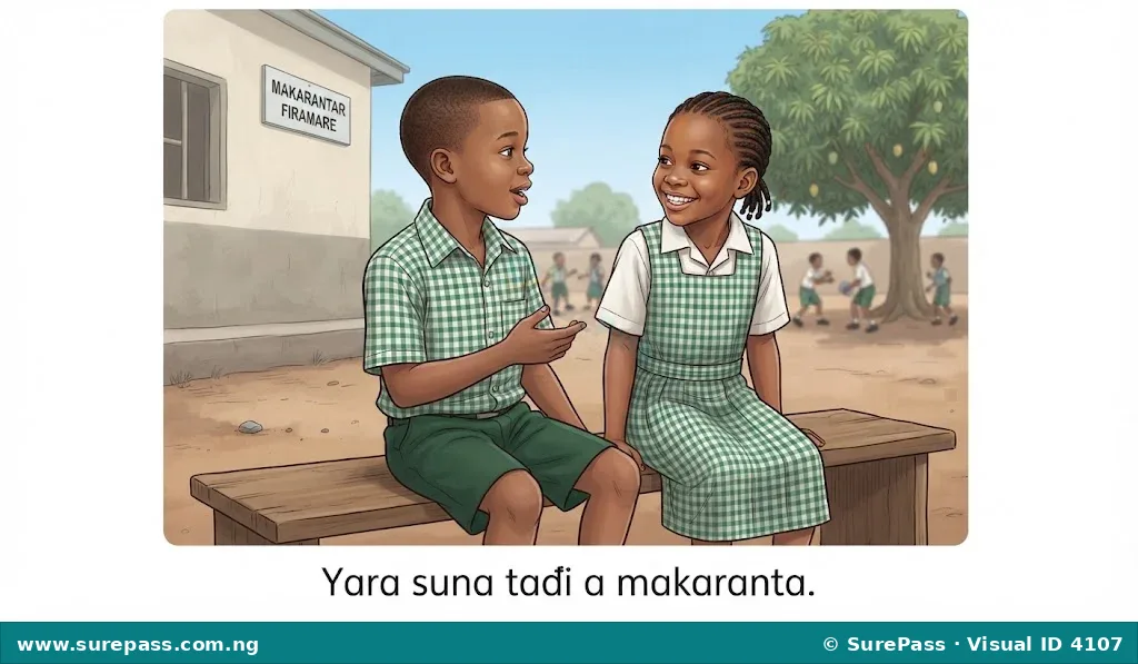 Two young children sitting on a bench, talking and smiling.