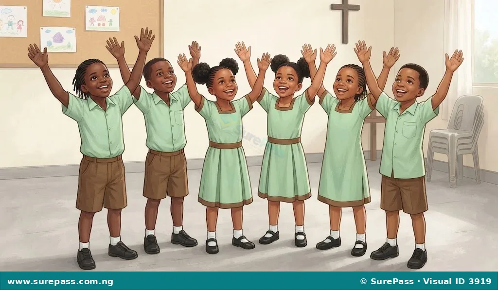 Happy Nigerian children raising their hands in praise.