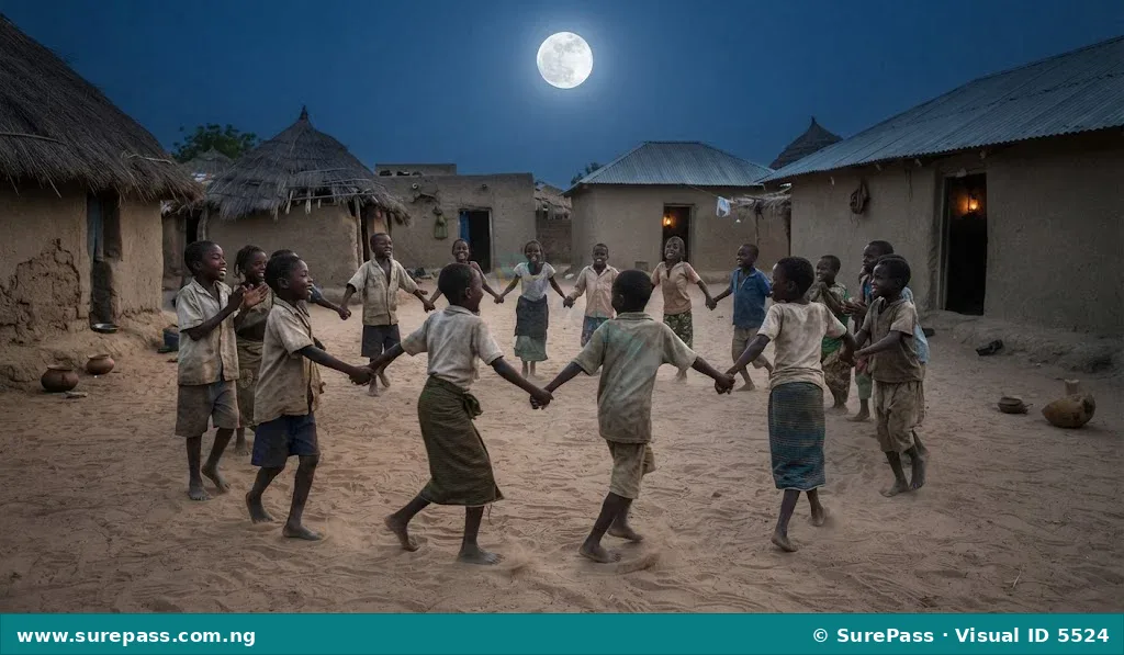 Hausa children playing and singing under the moonlight.